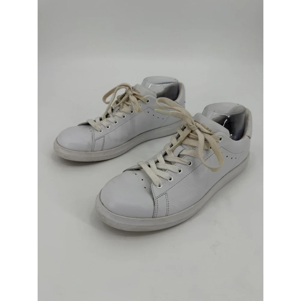 Tory Burch White Leather Sneakers Gold Logo Low Top 9M 73057